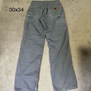 Carhartt Steel Blue Work Pants, Leather Logo, 30x34